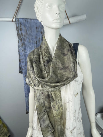 Grey and Mossy Green Eco Printed Scarf